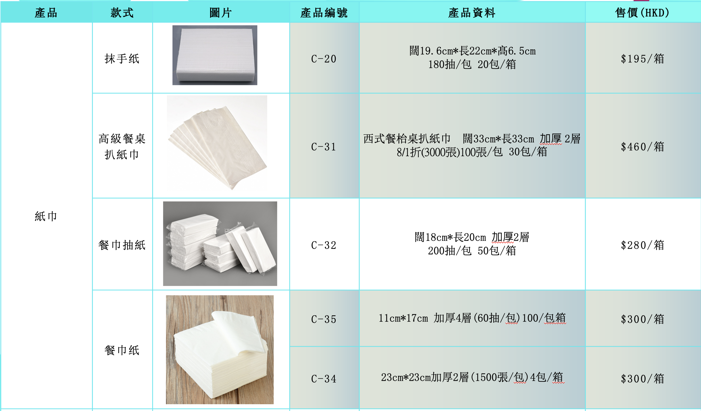 抹手紙/ 多種高級餐紙巾(图1)