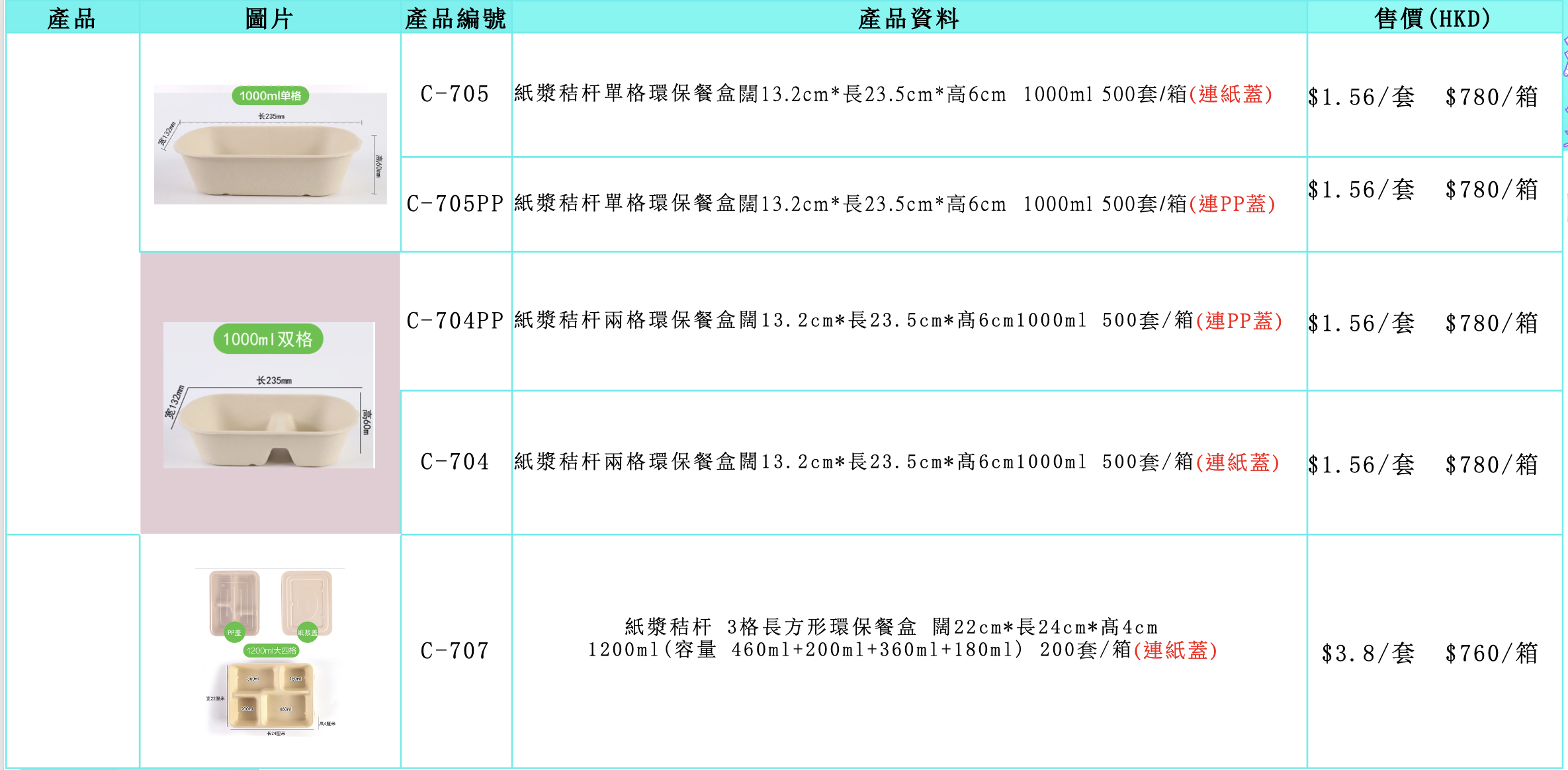 小麥秸稈/竹/甘蔗漿 植物製餐盒(图1)